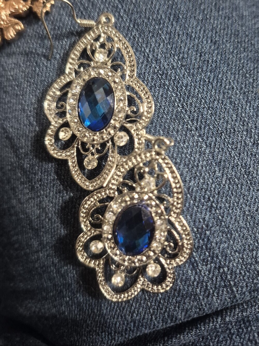 Source Unknown Silver-Tone Filigree Earrings with Blue Stones - Women Jewelry